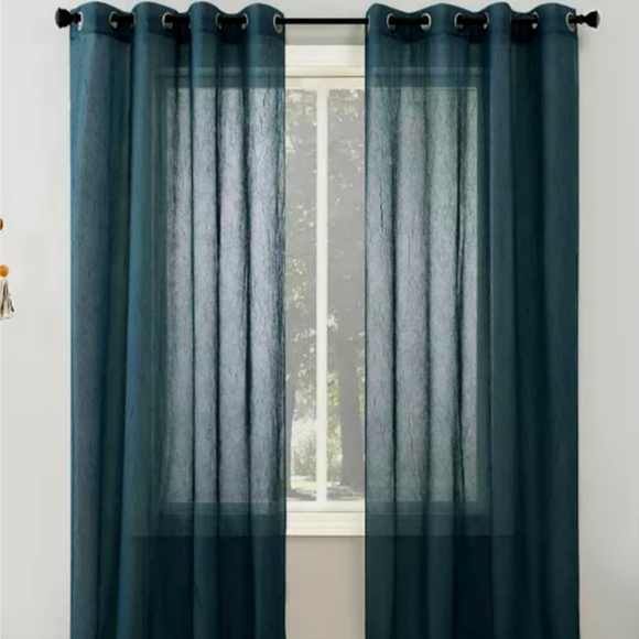 Crushed Sheer Voile Window Curtains color Teal (2 panels) - Picture 1 of 3